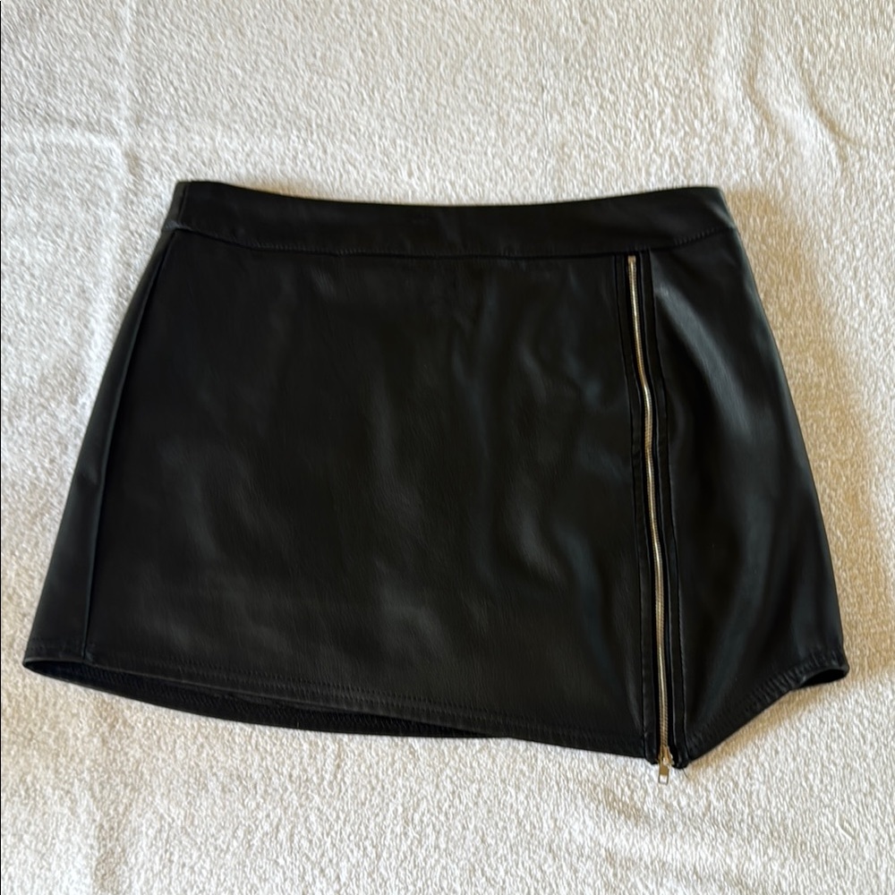 Refuge Black Asymmetrical Pencil Mini Skort, Vegan Leather